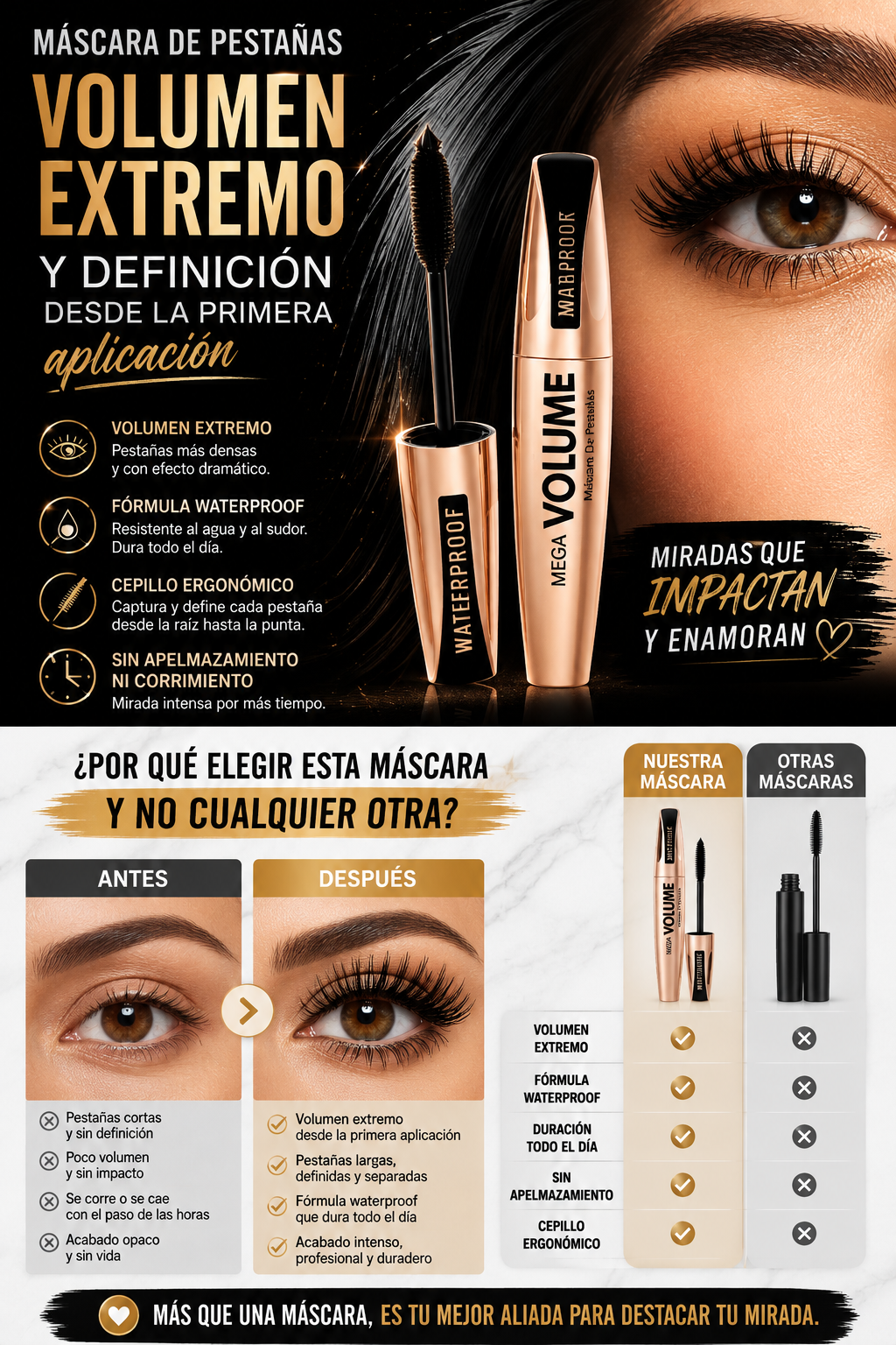 Mega Volume™ – La Máscara Waterproof para una Mirada Impactante 2x1