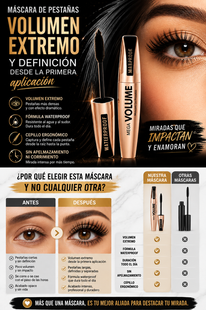Mega Volume™ – La Máscara Waterproof para una Mirada Impactante 2x1
